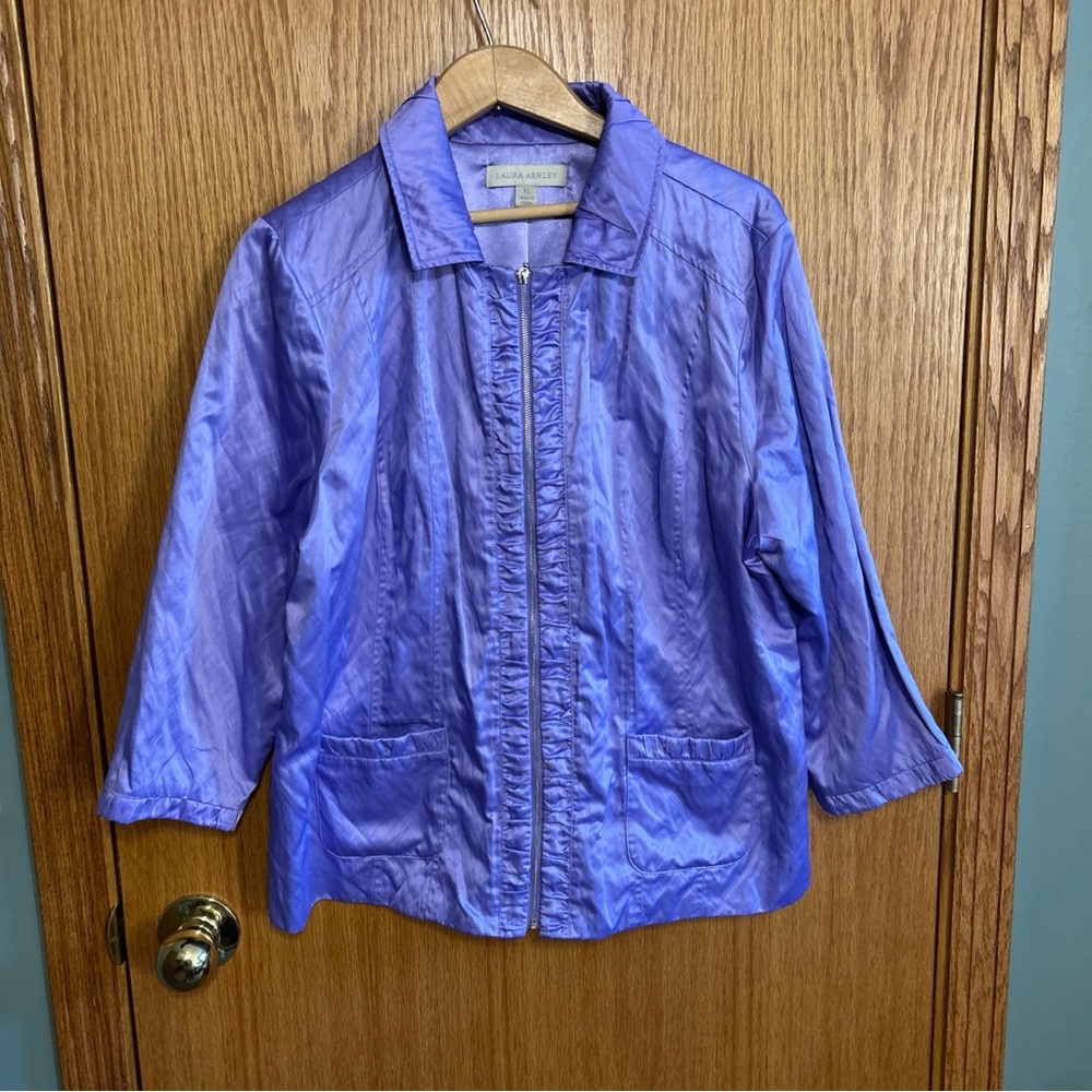 Vtg Laura Ashley Metallic Purple Jacket XL Windbreaker Shimmer‎ Ruffle Y2K Shiny